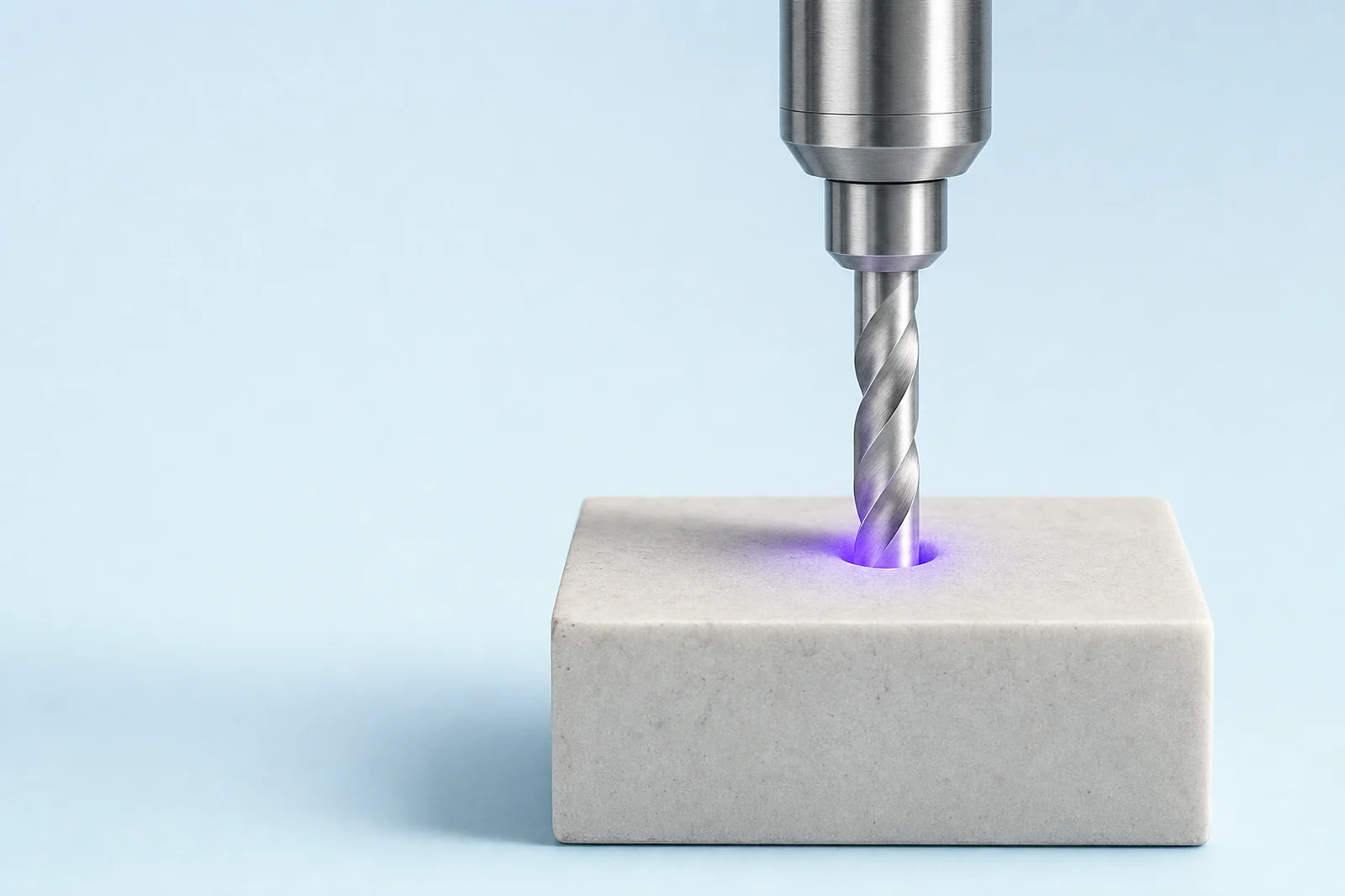 A set of railway points thrown to send one line of violet light down a different track