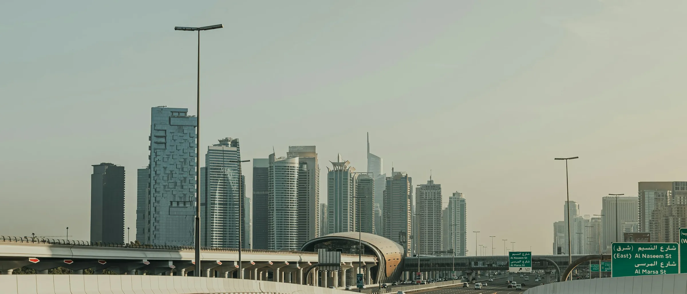 A Dubai highway running towards the city, the road corridor Jebel Ali sits on